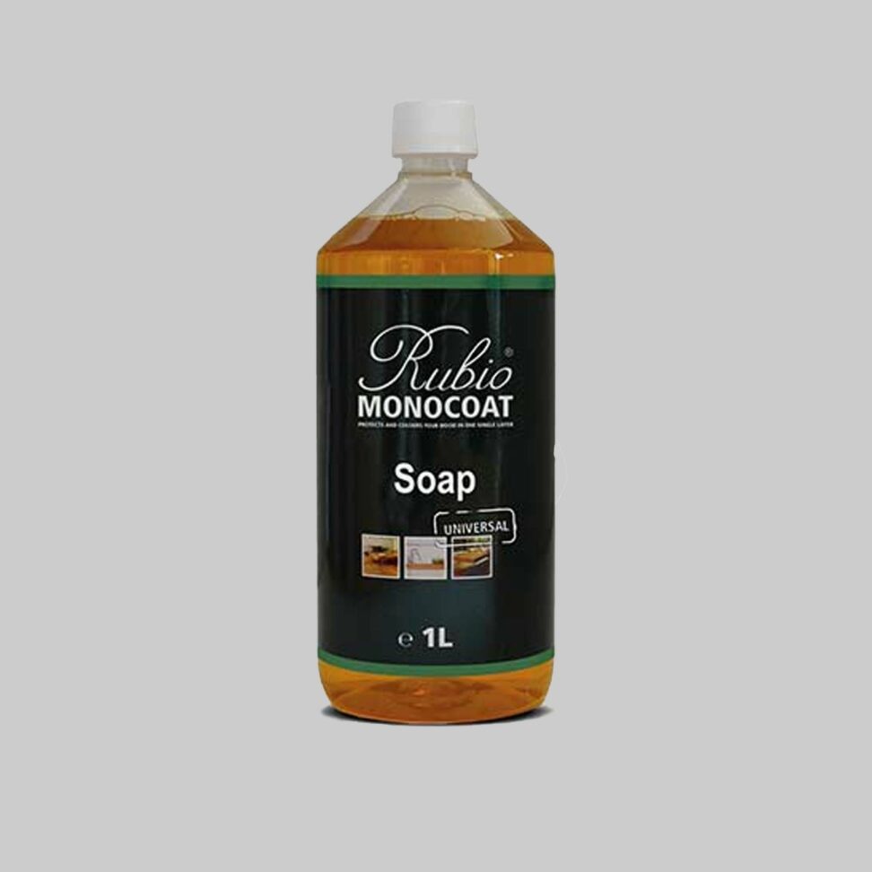 Bottle of Rubio Monocoat Soap on a gray background
