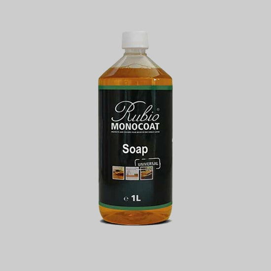 Bottle of Rubio Monocoat Soap on a gray background