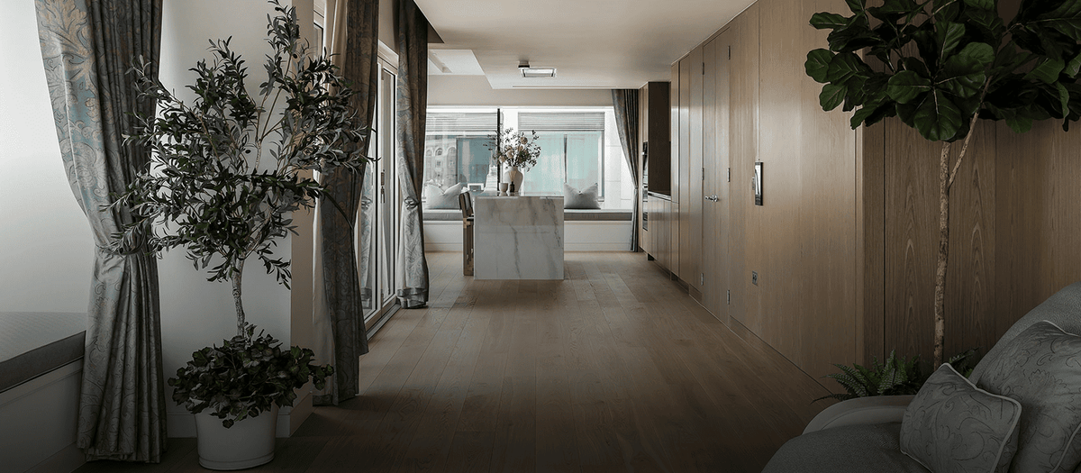 open plan living with engineered oak wood flooring